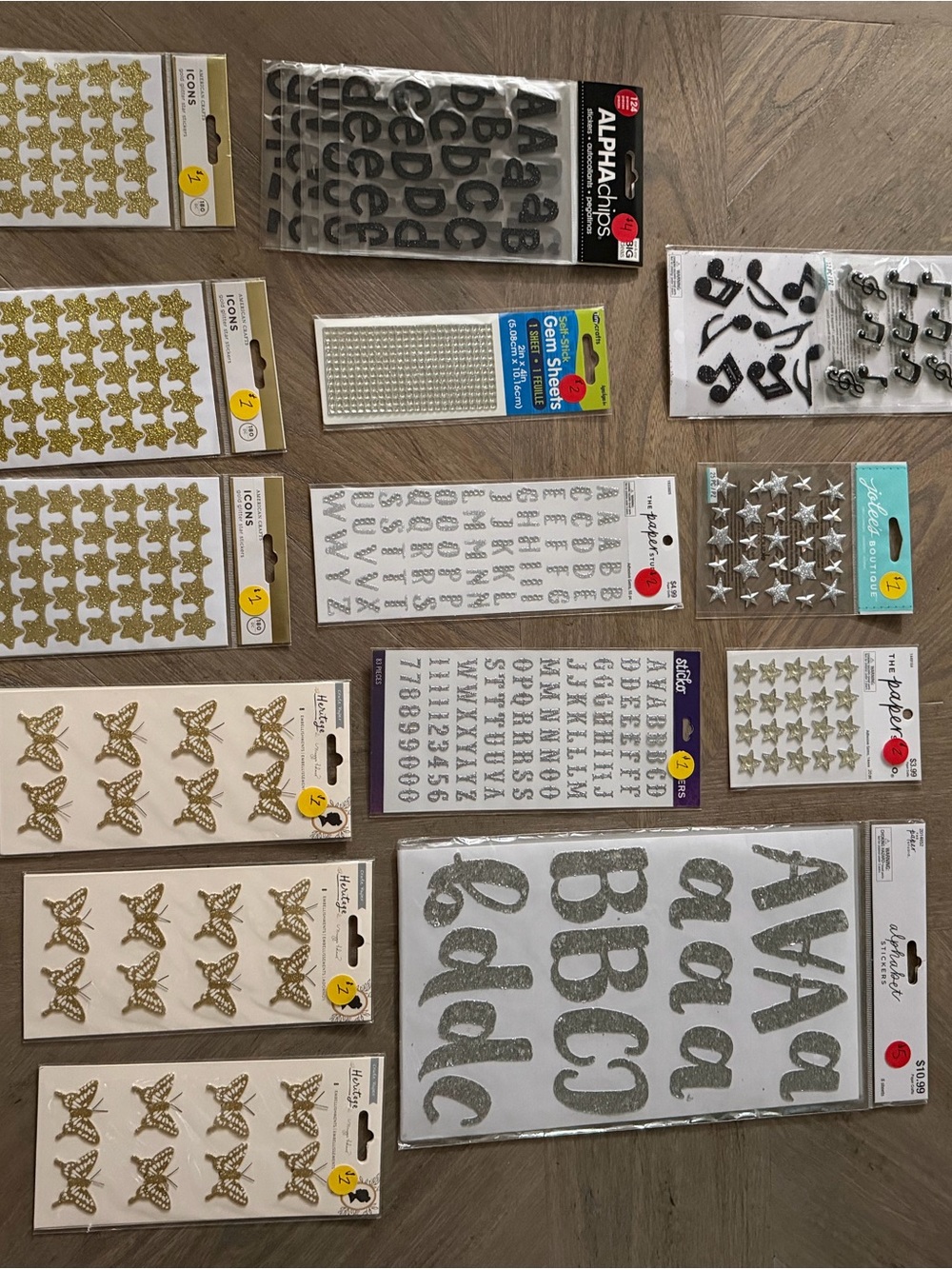 Assorted Gold and Silver Alphabet & Star Stickers - Party Craft Embellishments